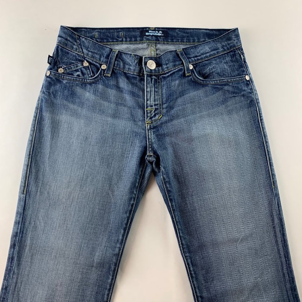 LONG Rock & Republic Jeans Rainbow Embroidered Pocket Roth Flare 29 - Picture 2 of 10